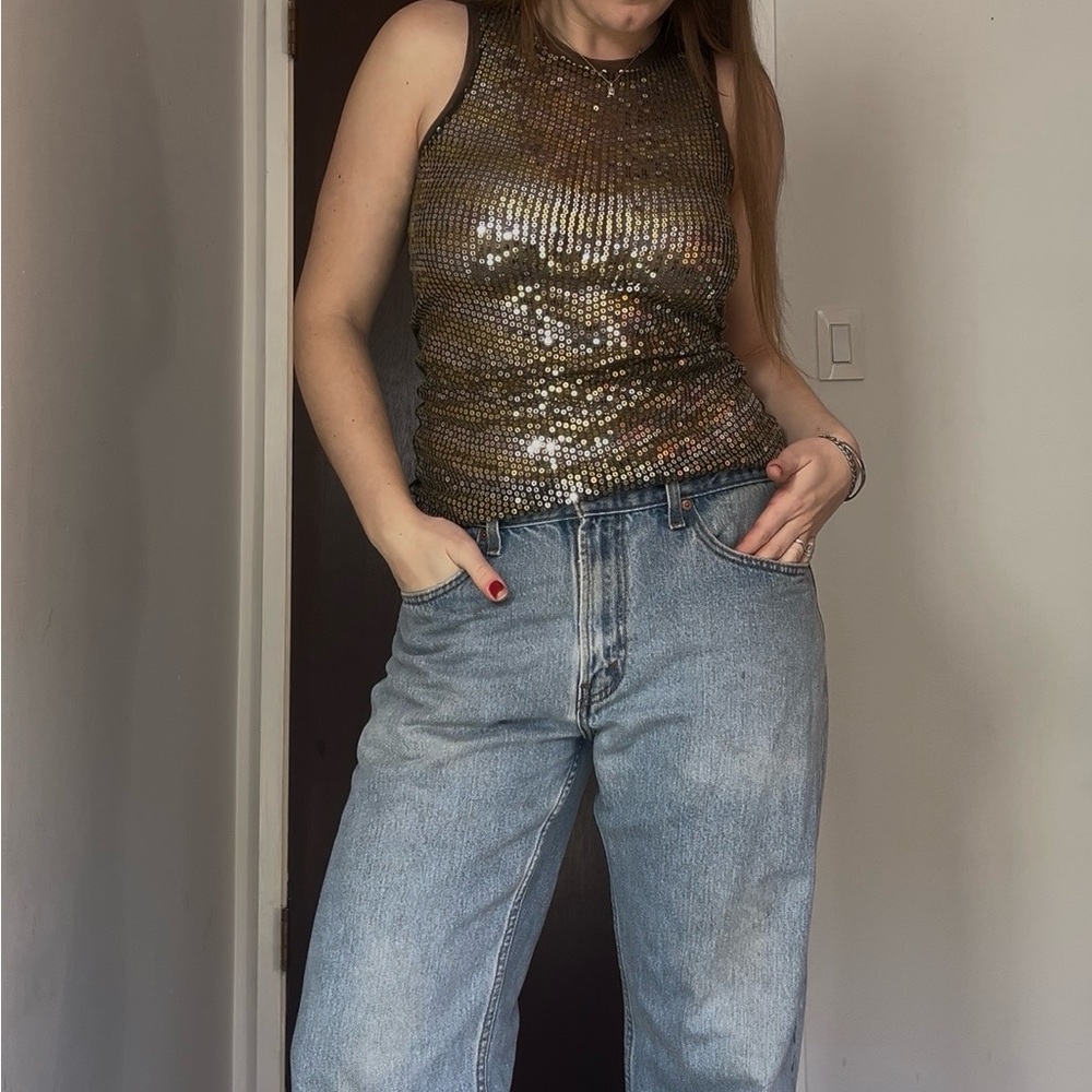 Vintage Miss Sixty Green Gold Sequin Tank Top